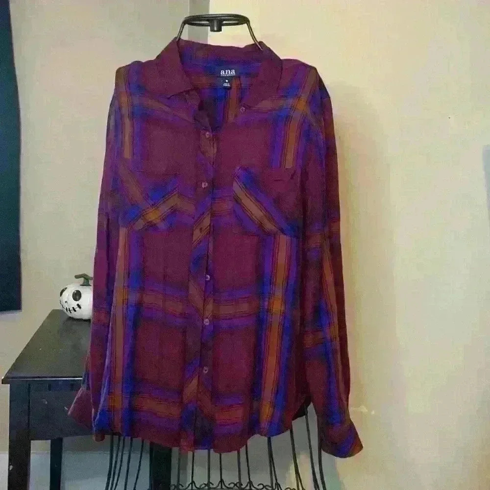 a.n.a Flannel Top, M, Purple - Picture 2 of 4